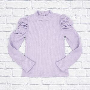 Janie and Jack Girls Lavender Ribbed Puff Sleeve Mock Neck| Size 8